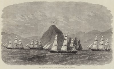 The British Flying Squadron passing the Diamond Rock, off Martinique by Edwin Weedon